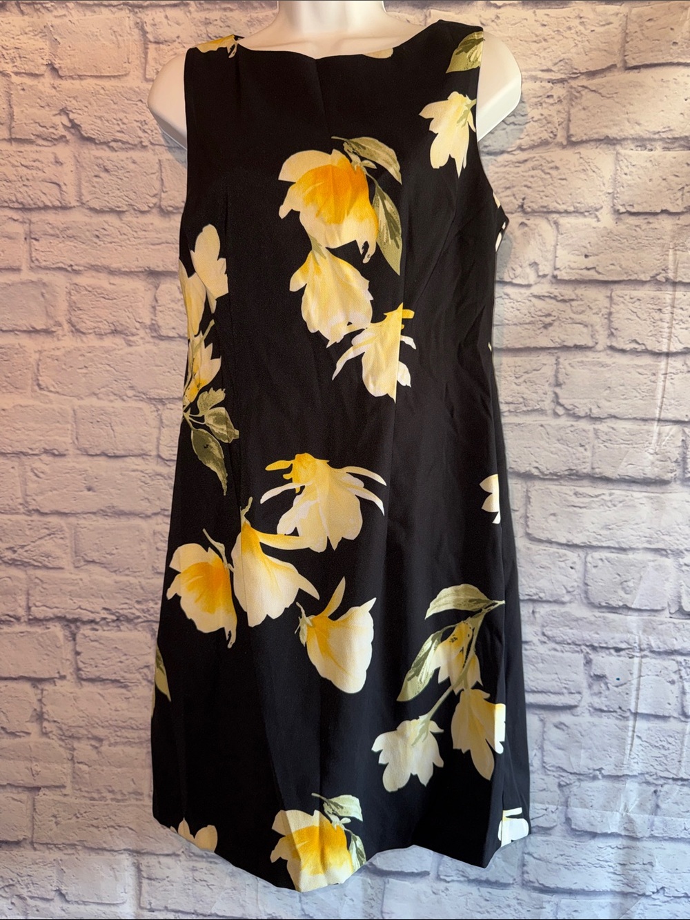 Alyx Black Midi Shift Dress with Yellow and Cream Floral Print